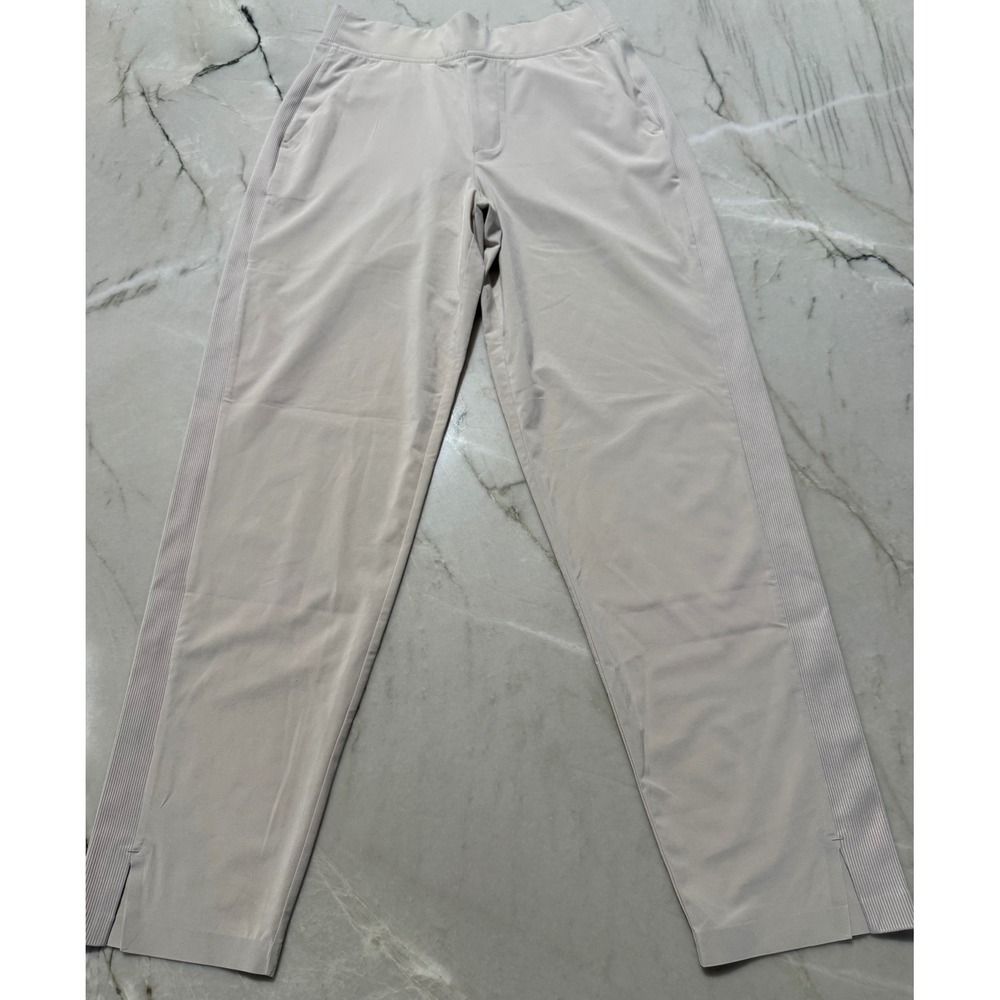 Athleta Brooklyn Mid Rise Ankle Pant Abalone Ribbed Trim Side Slit Womens Size 0